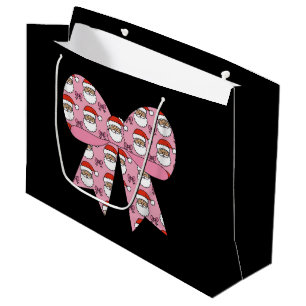 Grand Sac Cadeau Noël Coquette Nœud Rose Père Noël Vintage Rétro
