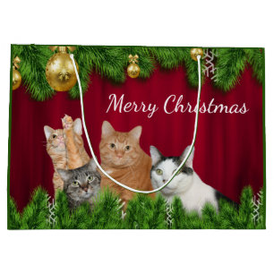 Grand Sac Cadeau Noël de famille de chat