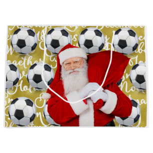 Grand Sac Cadeau Noël de football thème avec le Père Noël