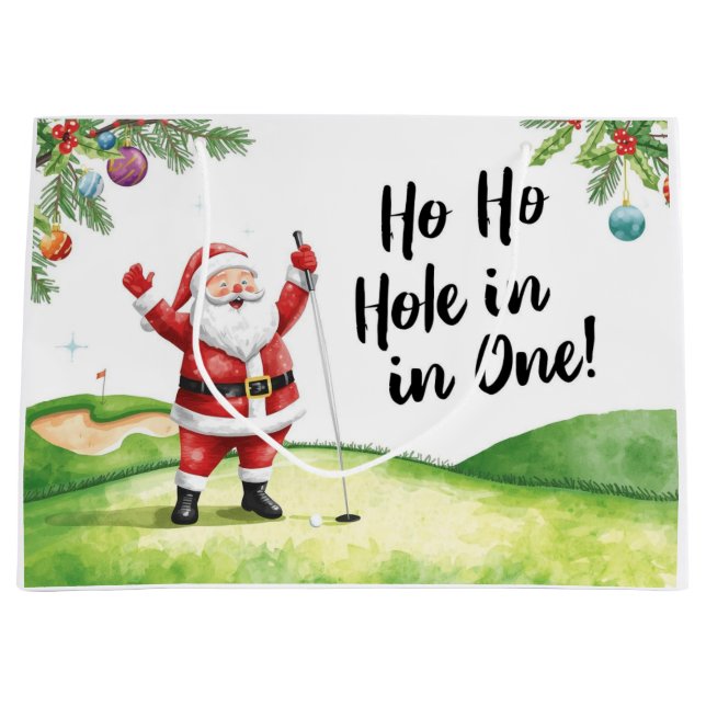 Grand Sac Cadeau Noël de golf avec le Père Noël avec un texte amusa (Devant)