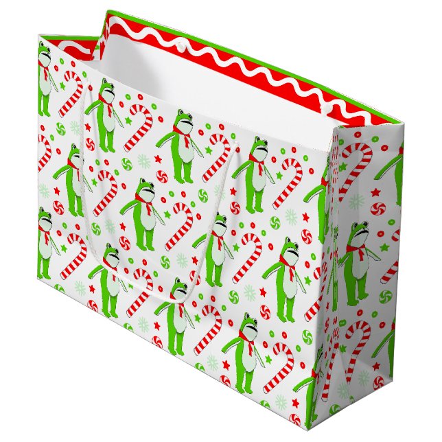 Grand Sac Cadeau Noël de grenouille (Devant Angle)