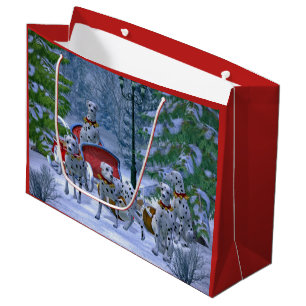 Grand Sac Cadeau Noël de neige vintage dalmate