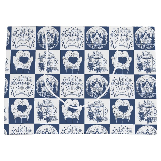 Grand Sac Cadeau Noël d'hiver neige  (Devant)
