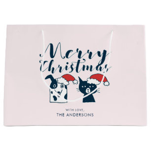 Grand Sac Cadeau Noël drôle du griffonnage   de chien et de chat de