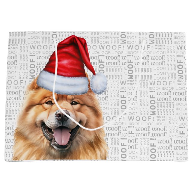 Grand Sac Cadeau Noël drôle Père Noël Chien Chow Chow vacances (Devant)