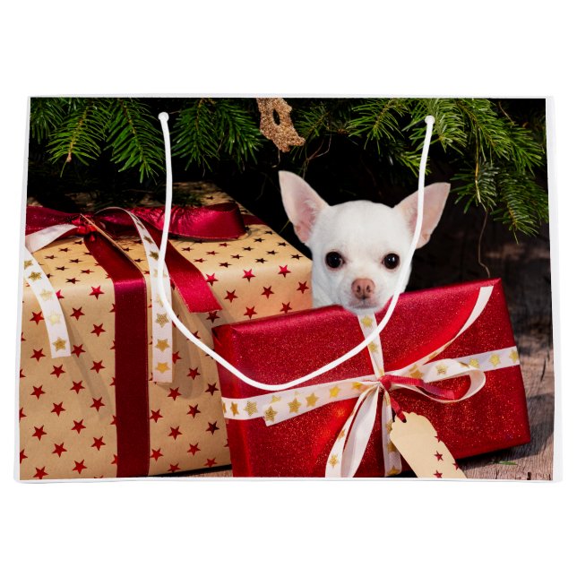 Grand Sac Cadeau Noël du Chihuahua (Devant)