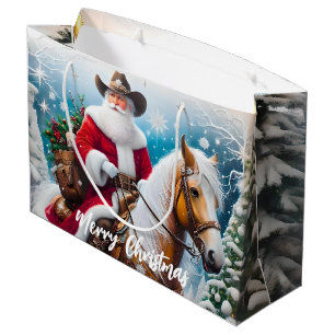 Grand Sac Cadeau Noël du Père Noël occidental à cheval