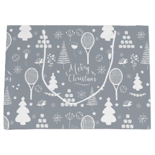 Grand Sac Cadeau Noël élégant de tennis gris et blanc