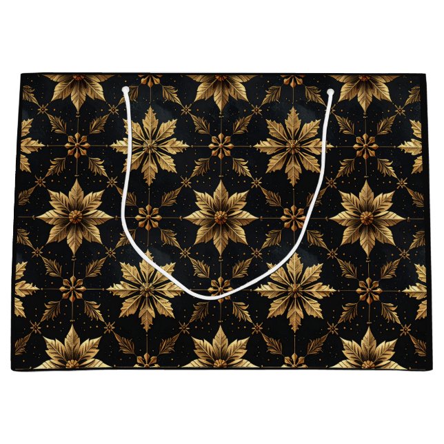 Grand Sac Cadeau Noël Élégant - Fleur (Devant)