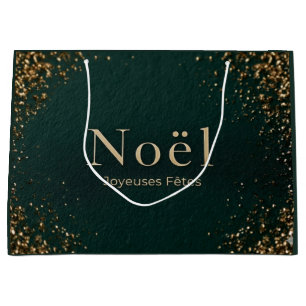 Grand Sac Cadeau Noël français élégant Joyeuses Fêtes Noël
