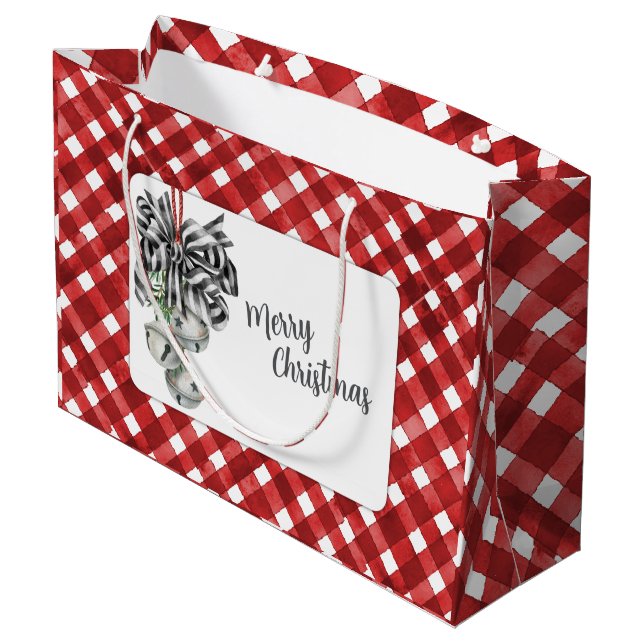 Grand Sac Cadeau Noël Gingham Rouge Rustique (Dos Angle)