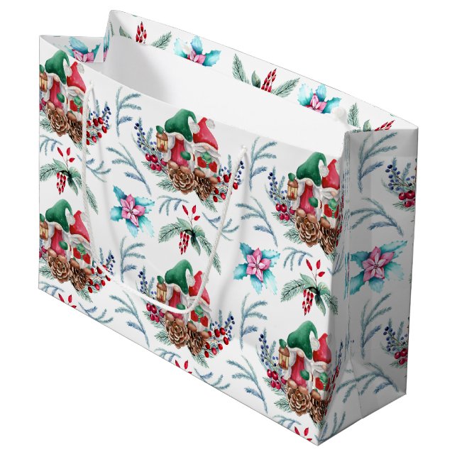 Grand Sac Cadeau Noël Gnome (Devant Angle)
