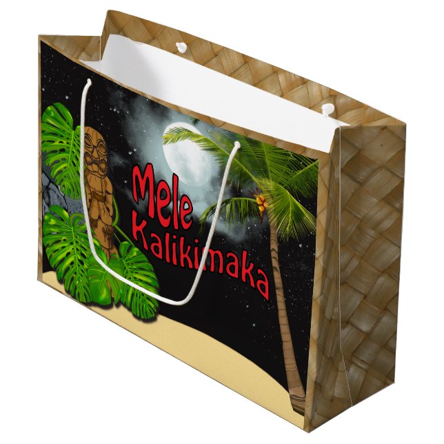Grand Sac Cadeau Noël hawaïen de Tiki Mele Kalikimaka grand (Devant Angle)