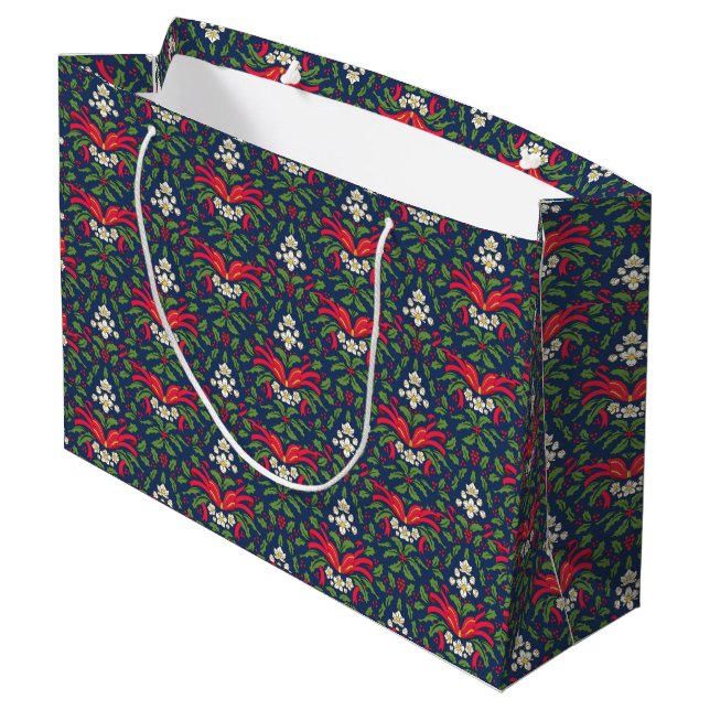 GRAND SAC CADEAU NOËL HOLLY FEUILLES ET BERRIES AVEC ROUGE (Dos Angle)