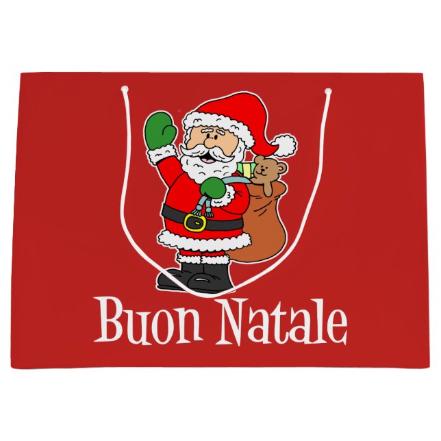 Grand Sac Cadeau Noël italien de Buon Natale Père Noël Joyeux (Devant)