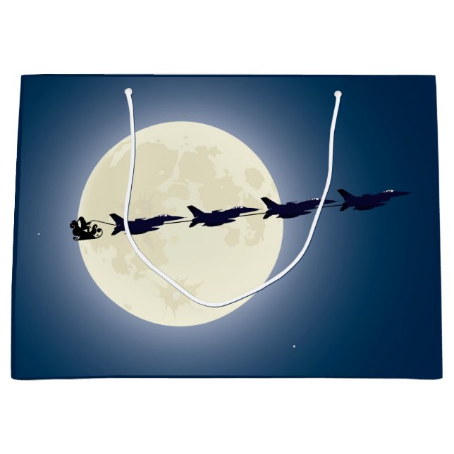 Grand Sac Cadeau Noël militaire de père Noël, Sleigh et F-16 Jets (Devant)