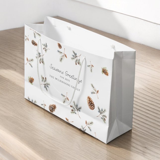 Grand Sac Cadeau Noël naturel foire photo Noël (MODERN NATURAL WOODLAND CHRISTMAS GIFT BAG )