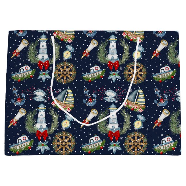 Grand Sac Cadeau Noël nautique (Devant)