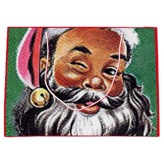 Grand Sac Cadeau Noël noir du Père Noël afro-américain