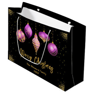 Grand Sac Cadeau Noël Ornement Élégant Or et Violet