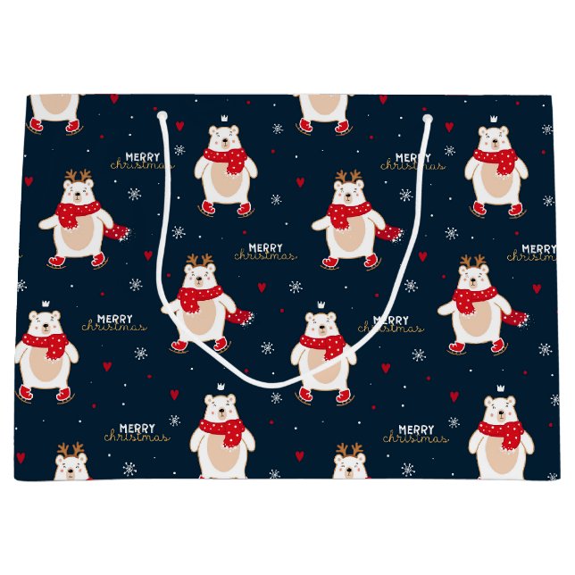 Grand Sac Cadeau Noël ours polaire (Devant)