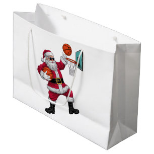 Grand Sac Cadeau Noël Père Noël Dunking Un Basket-ball Noël