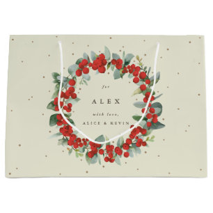 Grand Sac Cadeau Noël personnalisé Baie Rouge+Eucalyptus