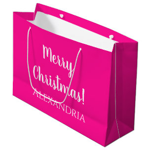 Grand Sac Cadeau Noël Personnalisé Joyeux Noël Rose Chaud