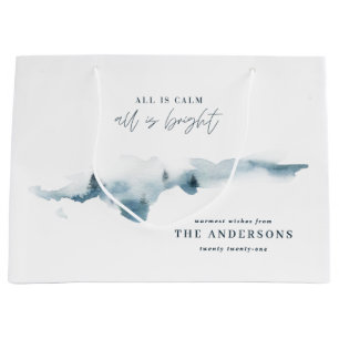 Grand Sac Cadeau Noël personnalisé minimal de forêt d'aquarelle