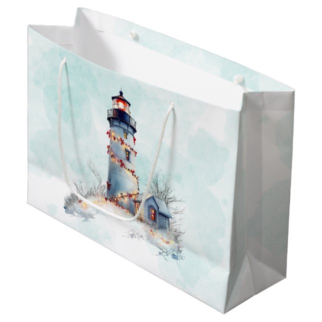 Grand Sac Cadeau Noël Phare Vacances Côtières (Devant Angle)
