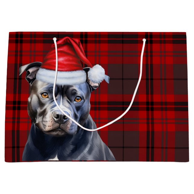 Grand Sac Cadeau Noël Plaid Bluenose Pitbull Amoureux des chiens (Devant)