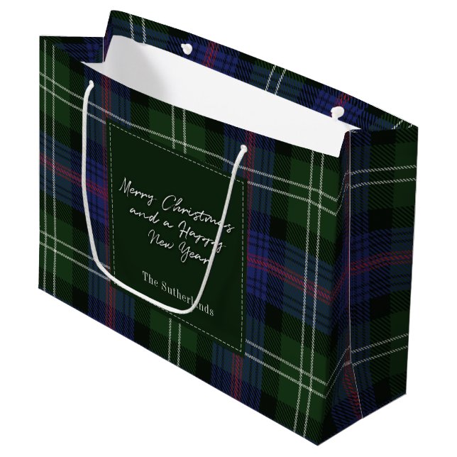 Grand Sac Cadeau Noël Plaid Holidays Clan Sutherland Tartan (Devant Angle)