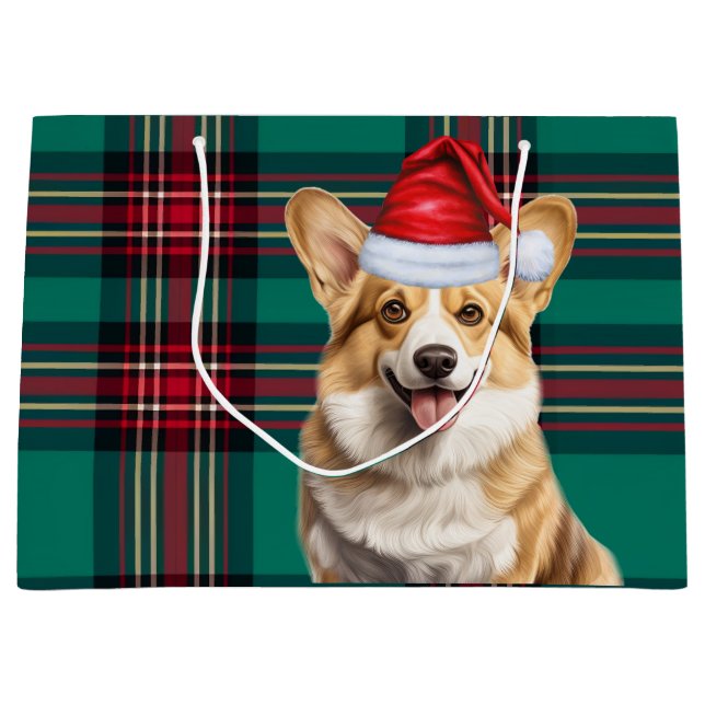 Grand Sac Cadeau Noël Plaid Pembroke Welsh Corgi Dog Holiday (Devant)