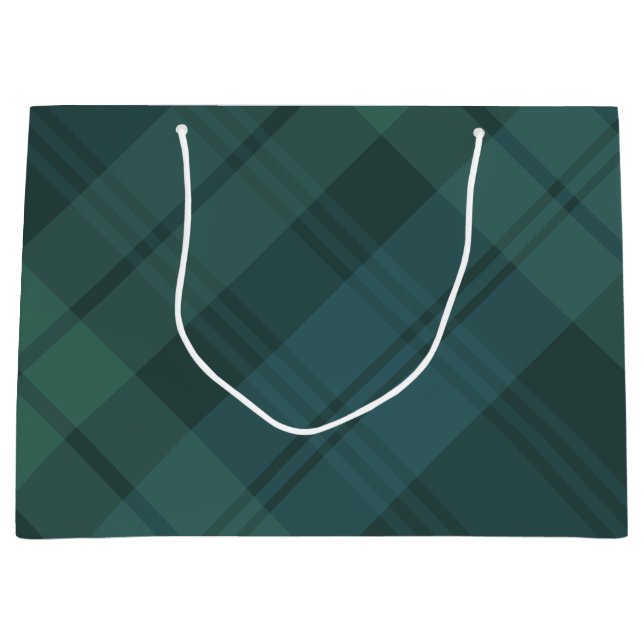 Grand Sac Cadeau Noël plaid style vert bleu classique vacances (Devant)
