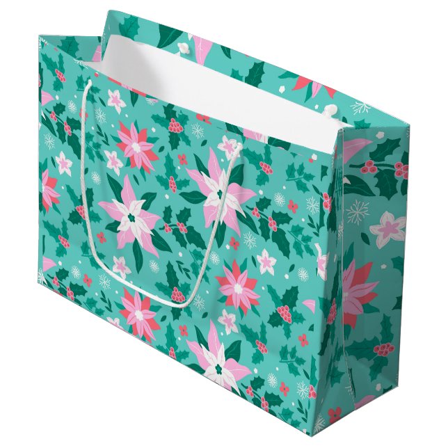 Grand Sac Cadeau Noel poinsettia bagages motifs (Devant Angle)