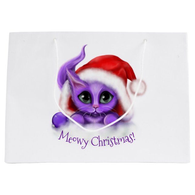 Grand Sac Cadeau Noël pourpre de Kitty Meowy (Devant)
