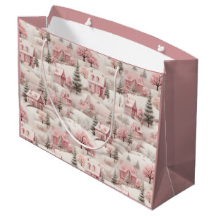 Grand Sac Cadeau Noël rose vintage