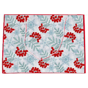 Grand Sac Cadeau Noël, Rowan, rouge, blanc, flocons de neige