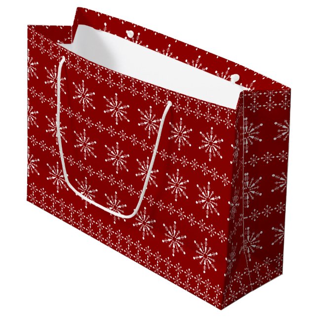 Grand Sac Cadeau Noël Snowflakes motif coutume arrière - plan (Devant Angle)