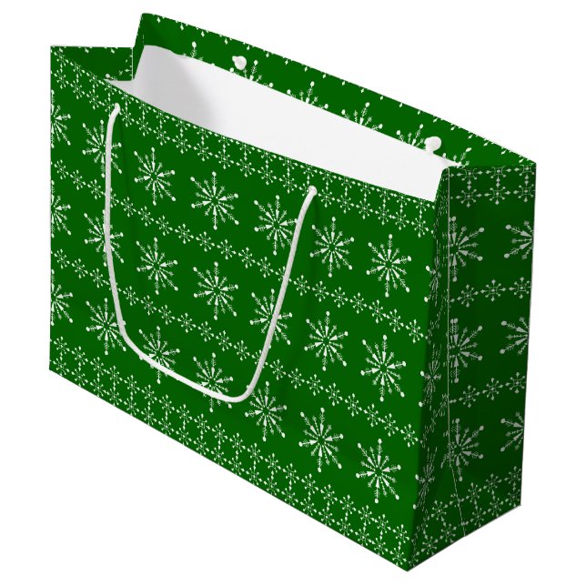 Grand Sac Cadeau Noël Snowflakes motif coutume arrière - plan 3 (Devant Angle)