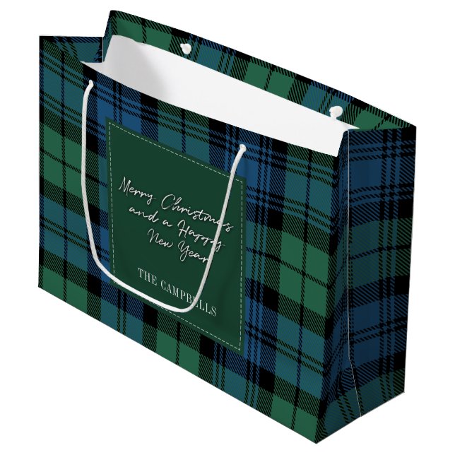 Grand Sac Cadeau Noël Tartan Clan Campbell Plaid Personnalisé (Devant Angle)