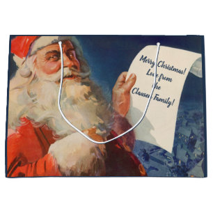 Grand Sac Cadeau Noël vintage, Père Noël Liste des gentils et des m