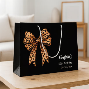Grand Sac Cadeau Nœud papillon imprimé léopard noir Anniversaire
