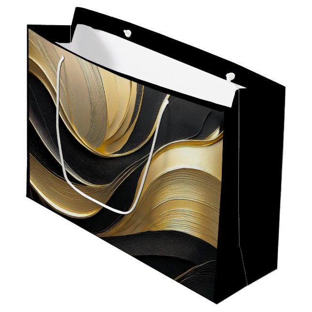 Grand Sac Cadeau Noir Abstrait moderne et or (Devant Angle)