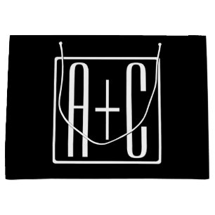 Grand Sac Cadeau Noir & Blanc Initiales de couple