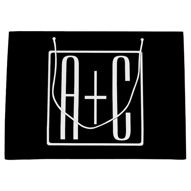 Grand Sac Cadeau Noir & Blanc | Initiales de couple (Devant)