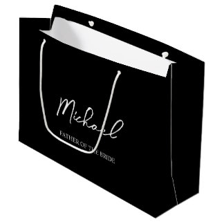 Grand Sac Cadeau Noir & Blanc Personnalisé Mariage Nom de la fête C