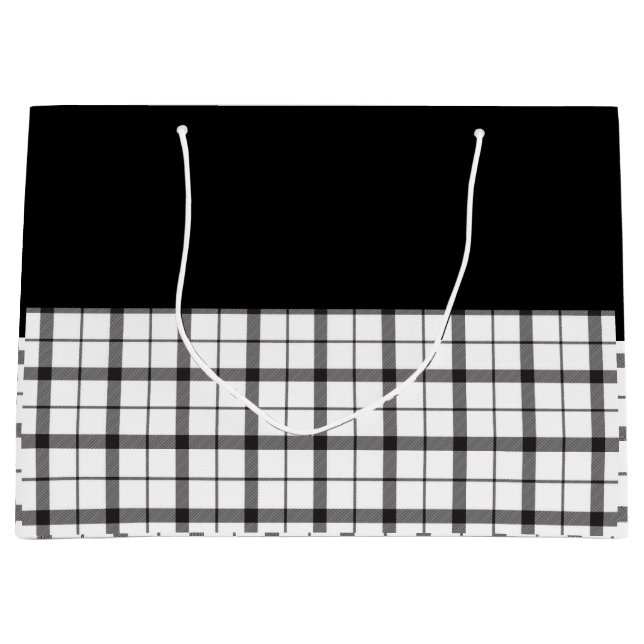 Grand Sac Cadeau Noir, Blanc, Plaid, Classique, Chic, Moderne, Élég (Devant)