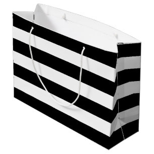 Grand Sac Cadeau Noir Blanc rayé Fête de Mariage moderne