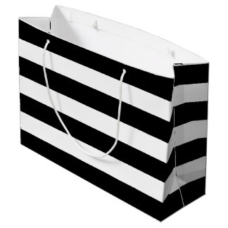 Grand Sac Cadeau Noir Blanc rayé Fête de Mariage moderne